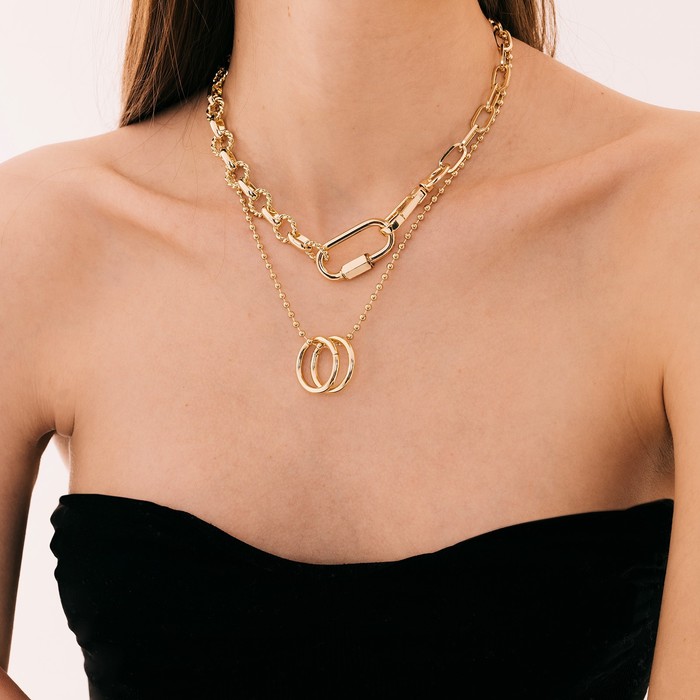 Кулон «Цепь» два кольца, карабин, цвет золото, L=45 см