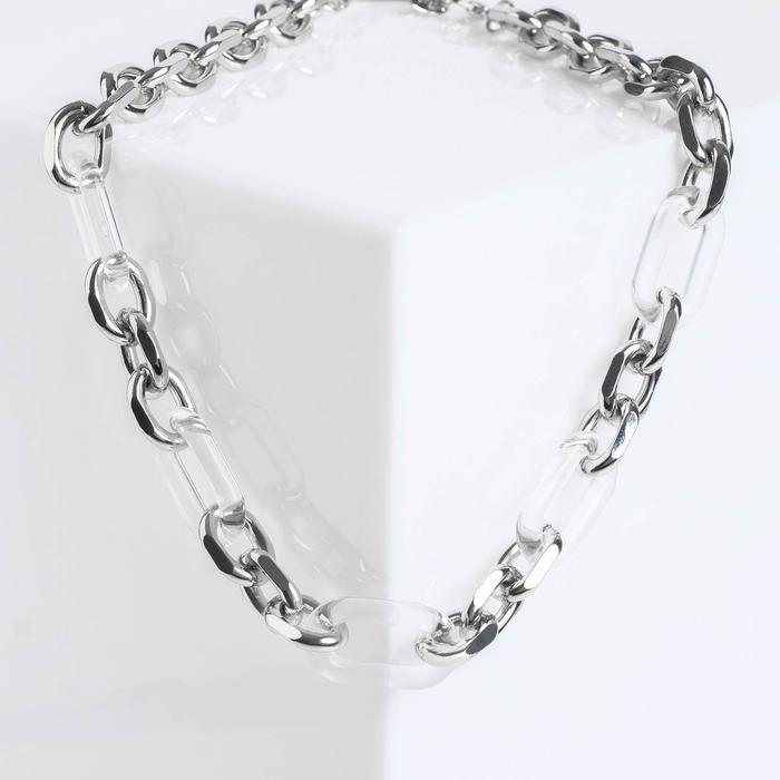 Колье «Цепь» полупрозрачные вставки, цвет серебро, L=50 см - Фото 1
