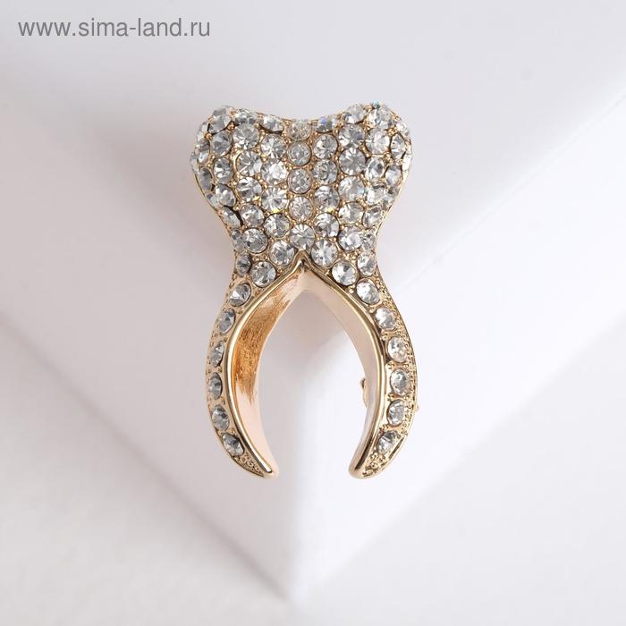Брошь «Зуб» кристальный, цвет белый в золоте - Фото 1
