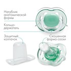 Соска - пустышка силиконовая ортодонтическая M&B, от 6 мес., с колпачком, зеленый - Фото 3