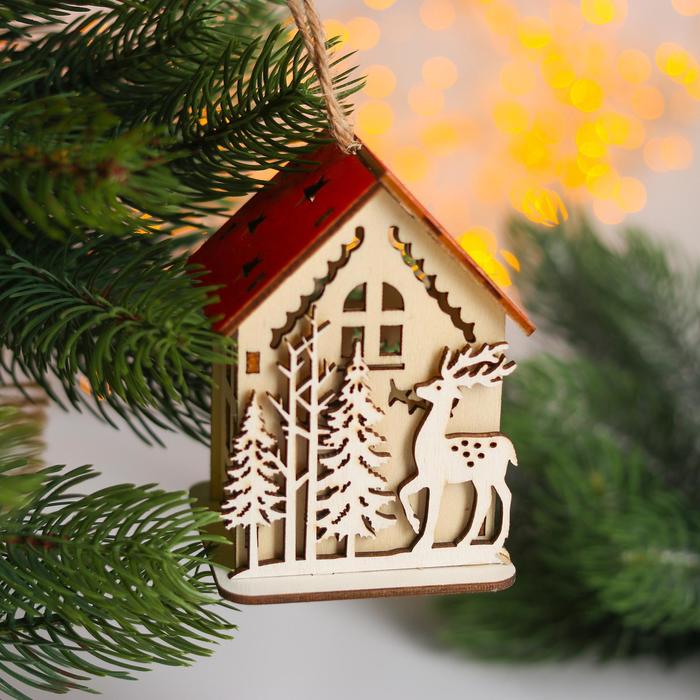Новогодний декор с подсветкой «Домик с красной крышей» 9×6×7 см, МИКС