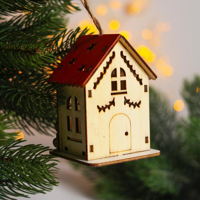 Новогодний декор с подсветкой «Домик с красной крышей» 9×6×7 см, МИКС - фото 1908588683