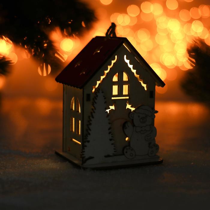 Новогодний декор с подсветкой «Домик с красной крышей» 9×6×7 см, МИКС - фото 1908588684