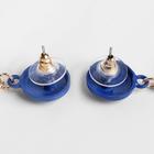 Серьги висячие со стразами "Дождь" с кругом, цвет синий в золоте - фото 25562741