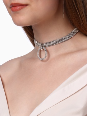 Колье-чокер «Симфония» блеск вечера, круг, цвет белый в серебре, 30 см