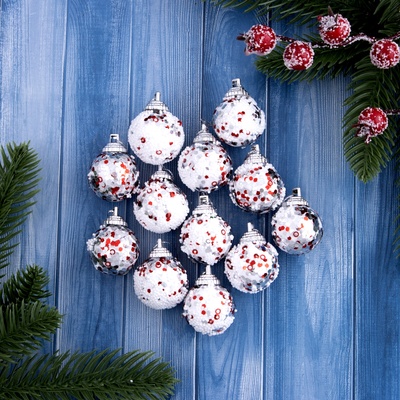 Ёлочные игрушки «Волшебный перелив», шары новогодние, набор 12 шт., d=3 см