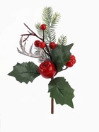Еловая ветка декоративная «Зимнее волшебство. Очарование», красное яблоко, ягоды, хвоя, 20 см - фото 60090500