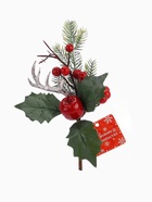 Еловая ветка декоративная «Зимнее волшебство. Очарование», красное яблоко, ягоды, хвоя, 20 см - фото 60090503