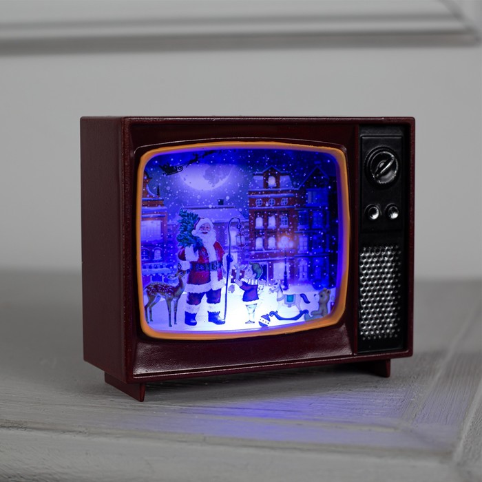Светодиодная фигура «Телевизор с Дедом Морозом» 10 × 8 × 4 см, пластик, батарейки CR2032х2, свечение мульти (RGB) - фото 1907130457