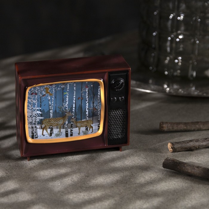 Светодиодная фигура «Телевизор с оленями» 10 × 8 × 4 см, пластик, батарейки CR2032х2, свечение мульти (RGB) - фото 1907130461