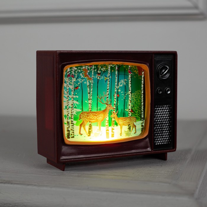 Светодиодная фигура «Телевизор с оленями» 10 × 8 × 4 см, пластик, батарейки CR2032х2, свечение мульти (RGB) - фото 1907130459