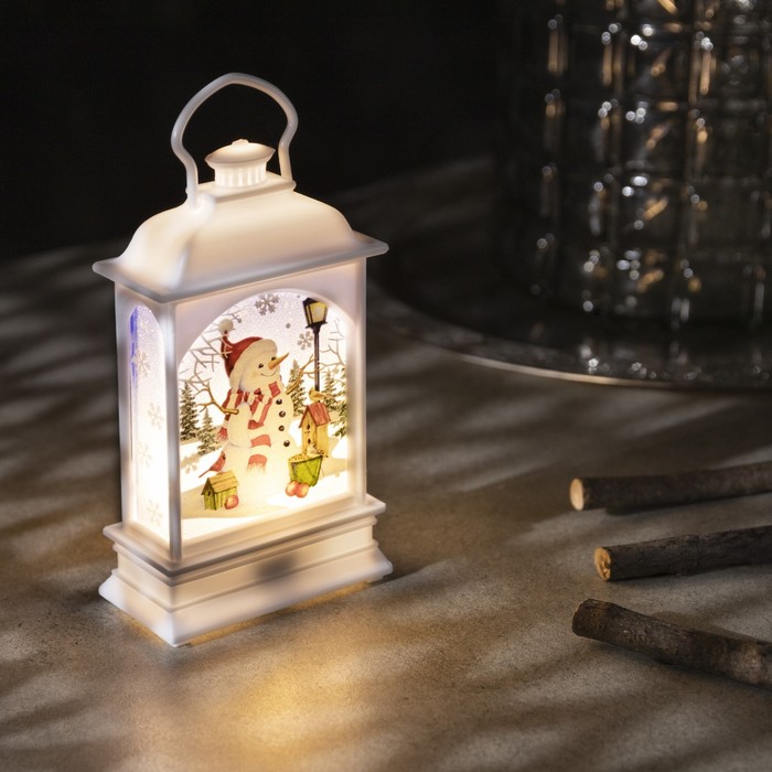 Светодиодная фигура «Фонарь со снеговиком» 7×13×3.5 см, пластик, батарейки AG13×3 (в комплекте), свечение тёплое белое