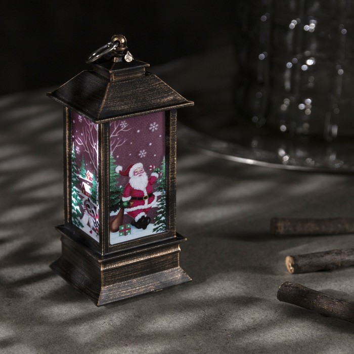 Светодиодная фигура «Бронзовый фонарь с Дедом Морозом» 5.5 × 13 × 5.5 см, пластик, батарейки AG13х3, свечение тёплое белое - фото 1885056232