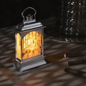 Светодиодная фигура «Серебристый фонарь с оленями» 7 x 13 x 3.5 см, пластик, батарейки AG13х3, свечение тёплое белое