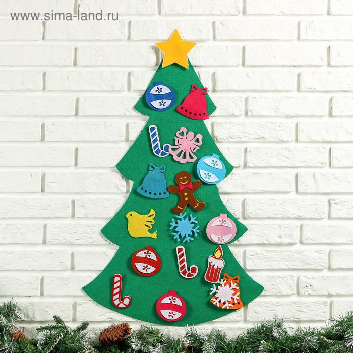 Декоративная ёлка, 17 игрушек на липучках, 75×48 см - Фото 1