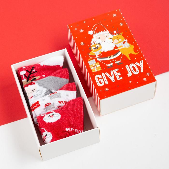 Набор новогодних детских носков Крошка Я "Give Joy", 4 пары, 6-8 см - Фото 1