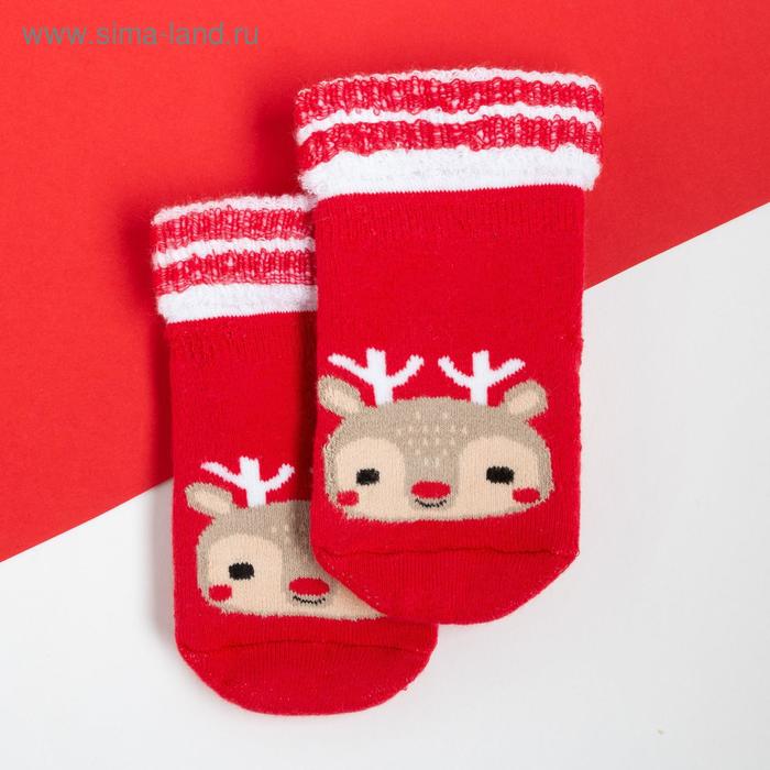 Носки новогодние детские Крошка Я «Оленёнок», цвет красный, 12-14 см