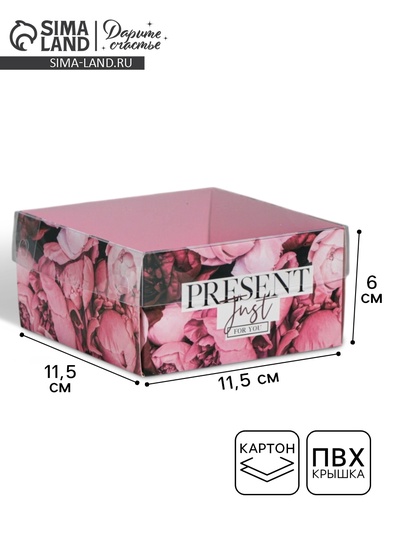 Коробка под бенто-торт с пластиковой крышкой, кондитерская упаковка «Present», 12 х 6 х 11.5 см