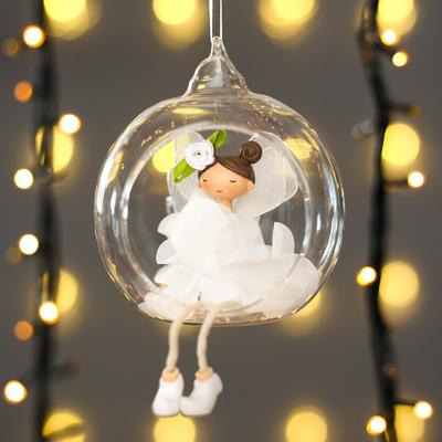 Фигурка - подвеска «Фея-бабочка, в юбке лепестке пушок, в шарике», ёлочная игрушка, 9×8×10 см