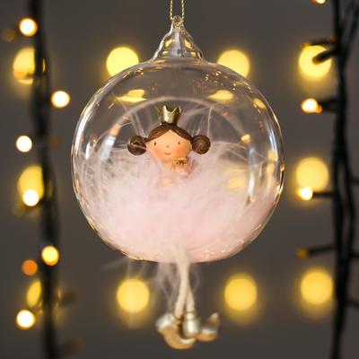 Фигурка - подвеска «Ангелочек-принцесса, розовый пушок, в шарике», ёлочная игрушка, 9×8×10 см