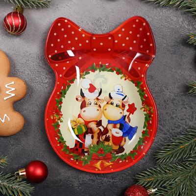 Блюдо стеклянное сервировочное Доляна «Бант. Романтичные бычки», 18,5×13 см