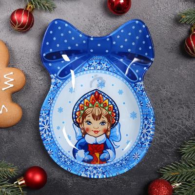 Блюдо стеклянное сервировочное Доляна «Бант. Снегурочка», 18,5×13 см