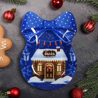 Блюдо стеклянное сервировочное Доляна «Бант. Домик Санты», 18,5×13 см