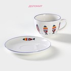 Чайная пара фарфоровая Доляна «Емеля», 2 предмета: чашка 250 мл, блюдце d=15 см, цвет белый - фото 4311607