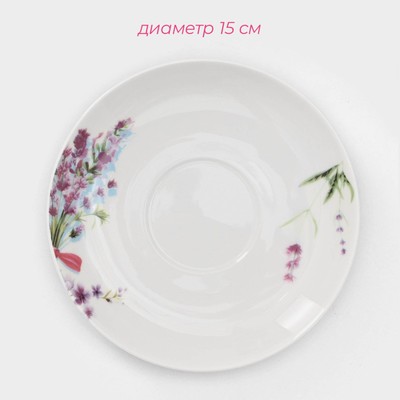 Сервиз чайный Доляна «Лаванда», 12 предметов: 6 чашек 250 мл, 6 блюдец d=15 см, фарфор, белый