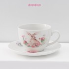 Сервиз фарфоровый чайный Доляна «Зайка», 12 предметов: 6 чашек 250 мл, 6 блюдец d=15 см, цвет белый - Фото 2