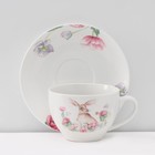 Сервиз чайный Доляна «Зайка», 12 предметов: 6 чашек 250 мл, 6 блюдец d=15 см, фарфор, белый - Фото 4