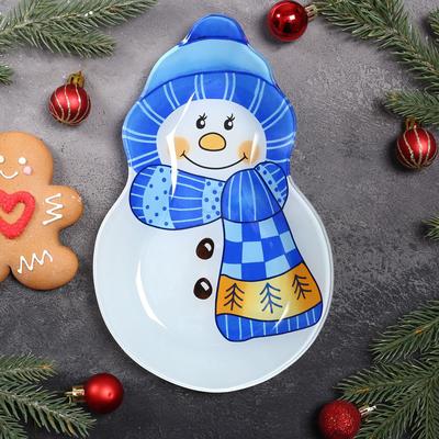 Блюдо стеклянное сервировочное Доляна «Снеговику тепло», 25×16,5 см