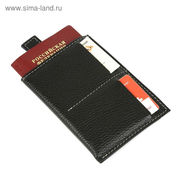 Обложка-футляр для паспорта, 2 кармана для карт, 1 для денег, черный флотер - Фото 1