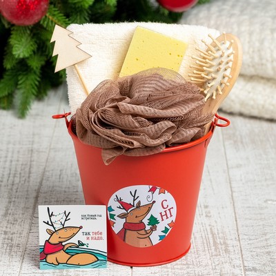 Набор подарочный новогодний "С НГ" полотенце и аксессуары (5 предметов)