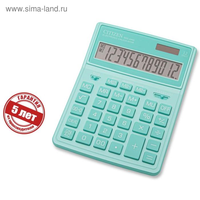 Калькулятор настольный Citizen "SDC-444XRGNE", 12-разрядный, 155 х 204 х 33 мм, двойное питание, бирюзовый - Фото 1