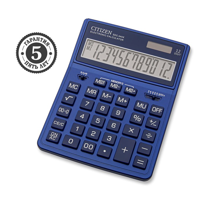 Калькулятор настольный 12 разрядный, Citizen Business Line, SDC-444XRNVE, двойное питание, 155 х 204 х 33 мм, темно-синий