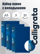 Набор папок А5, 20 вкладышей, Calligrata, карман на корешке, синие, 3 штуки - Фото 1