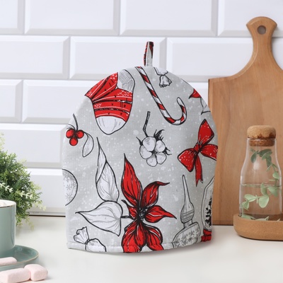 Грелка на чайник Доляна «Новогоднее настроение» 28×28 см, 100% хл., 164 г/м²