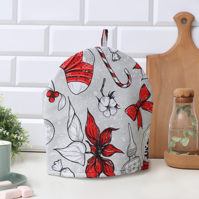 Грелка на чайник Доляна «Новогоднее настроение» 28×28 см, 100% хл., 164 г/м² - Фото 1