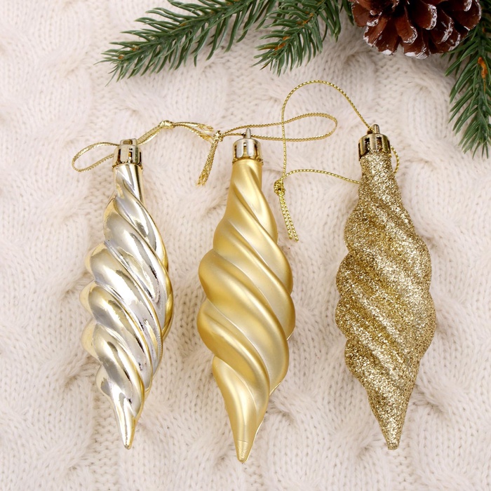 Ёлочные игрушки 6 шт. «Сосулька блестящая», 3×10 см, золото - Фото 1