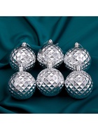 Ёлочные игрушки «Объёмная сеточка», шары новогодние, d=6 см, набор 6 шт., серебро - Фото 3