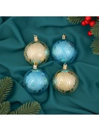 Ёлочные игрушки «Цветение», шары новогодние, d=6 см, набор 4 шт., золотисто-голубой 4941937
