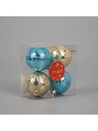 Ёлочные игрушки «Цветение», шары новогодние, d=6 см, набор 4 шт., золотисто-голубой 4941937