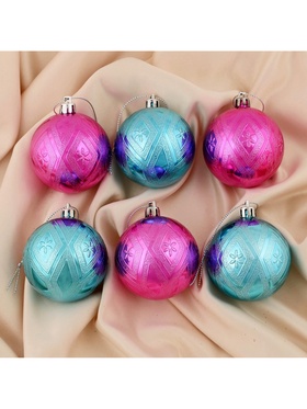 Ёлочные игрушки «Цветение», шары новогодние, d=6 см, набор 6 шт., розовый голубой