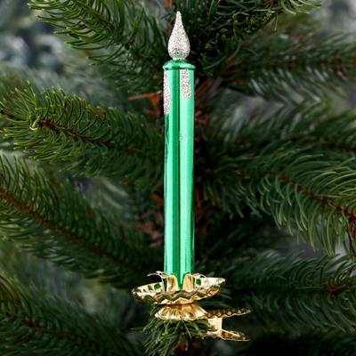 Украшение ёлочное "Новогодняя свеча" 1,5х11 см (набор 2 шт) зелёный