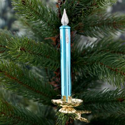 Украшение ёлочное "Новогодняя свеча" 1,5х11 см (набор 2 шт) голубой
