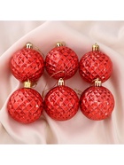 Ёлочные игрушки «Объёмная сеточка», шары новогодние, d=6 см, набор 6 шт., красный - Фото 3