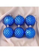 Ёлочные игрушки «Сетка», шары новогодние, набор 6 шт., d=6 см, синий - Фото 3
