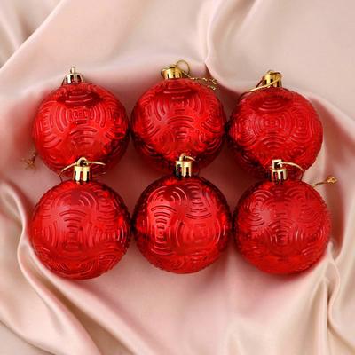 Набор шаров пластик d-6 см, 6 шт "Объёмные бантики" красный