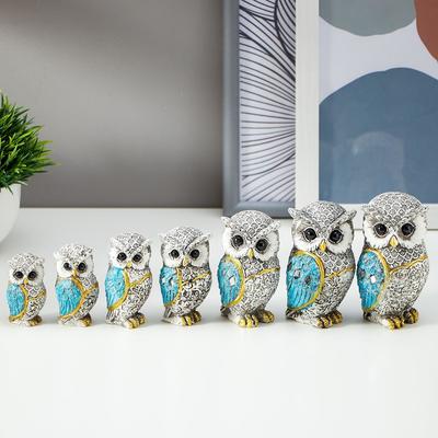 Набор фигурок полистоун «Семь серых филинов с синими крыльями», 7 шт.